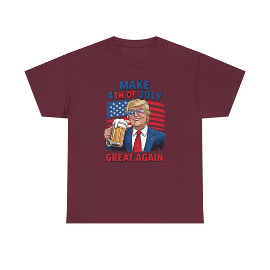 Funny Trump Make 4th Of July Great Again Drinking Beer T-Shirt
