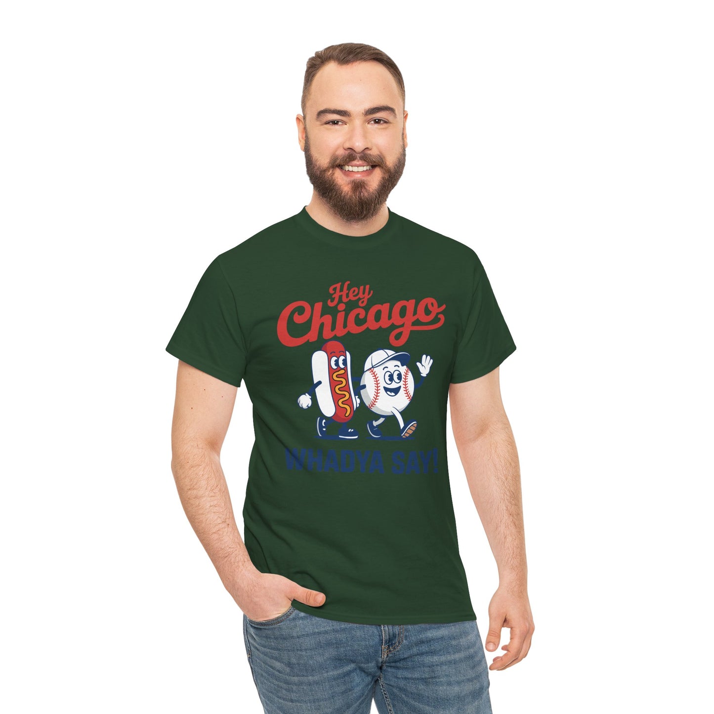 Hey Chicago Whadya Say Baseball and Hot Dog 4th of July Men Women T-Shirt
