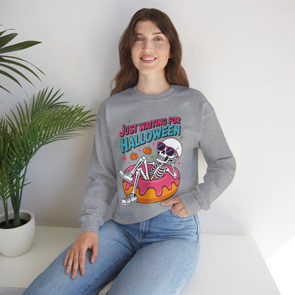 Just Waiting For Halloween Skeleton Donut Summerween Vibes Sweatshirt