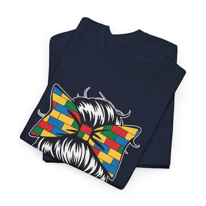 Building Block Messy Bun Mom Life Master Builder Mothers Day T-Shirt