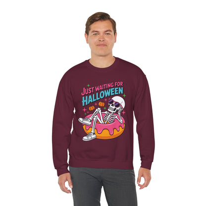 Just Waiting For Halloween Skeleton Donut Summerween Vibes Sweatshirt