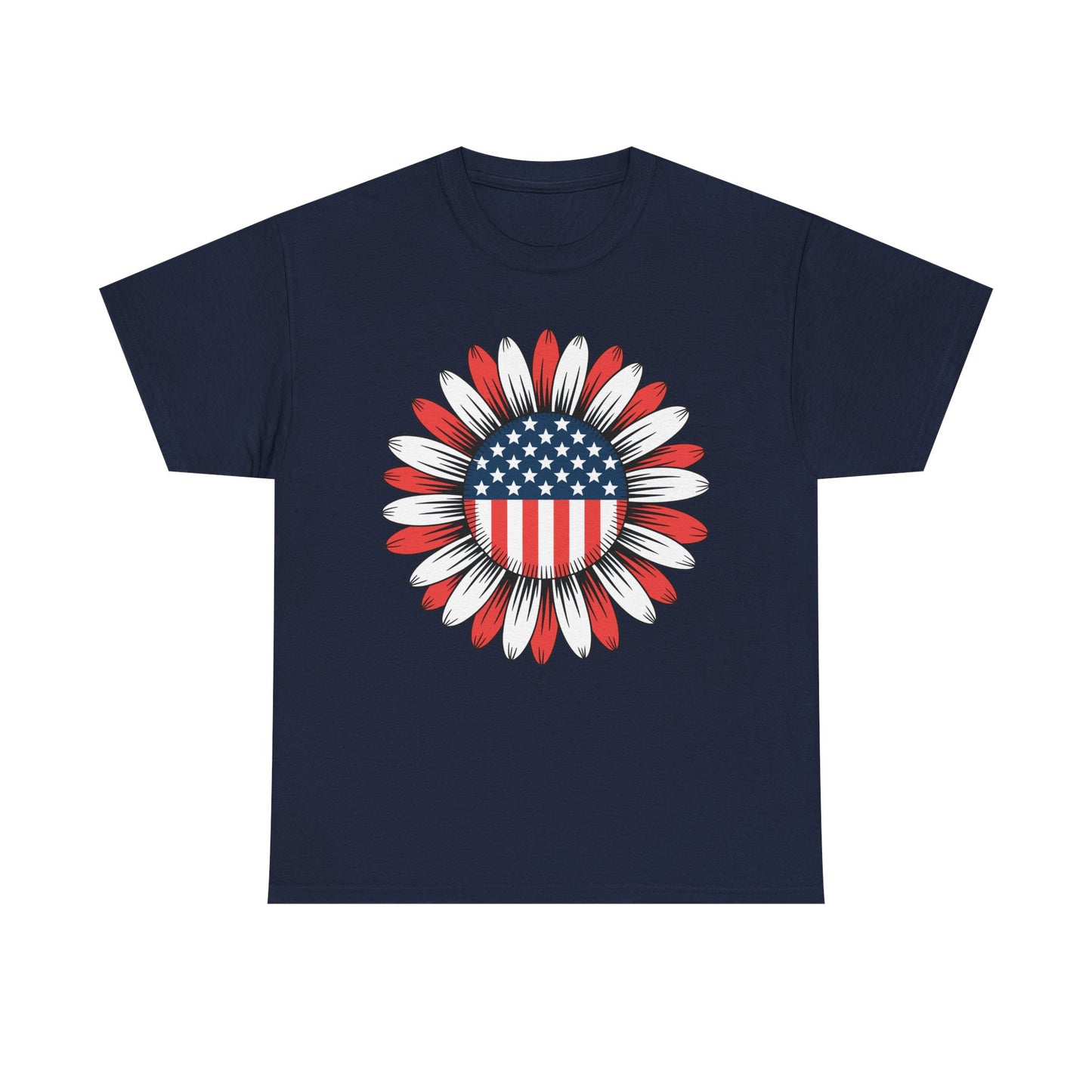 Sunflower American Flag 4th of July Women Men Merica USA T-Shirt