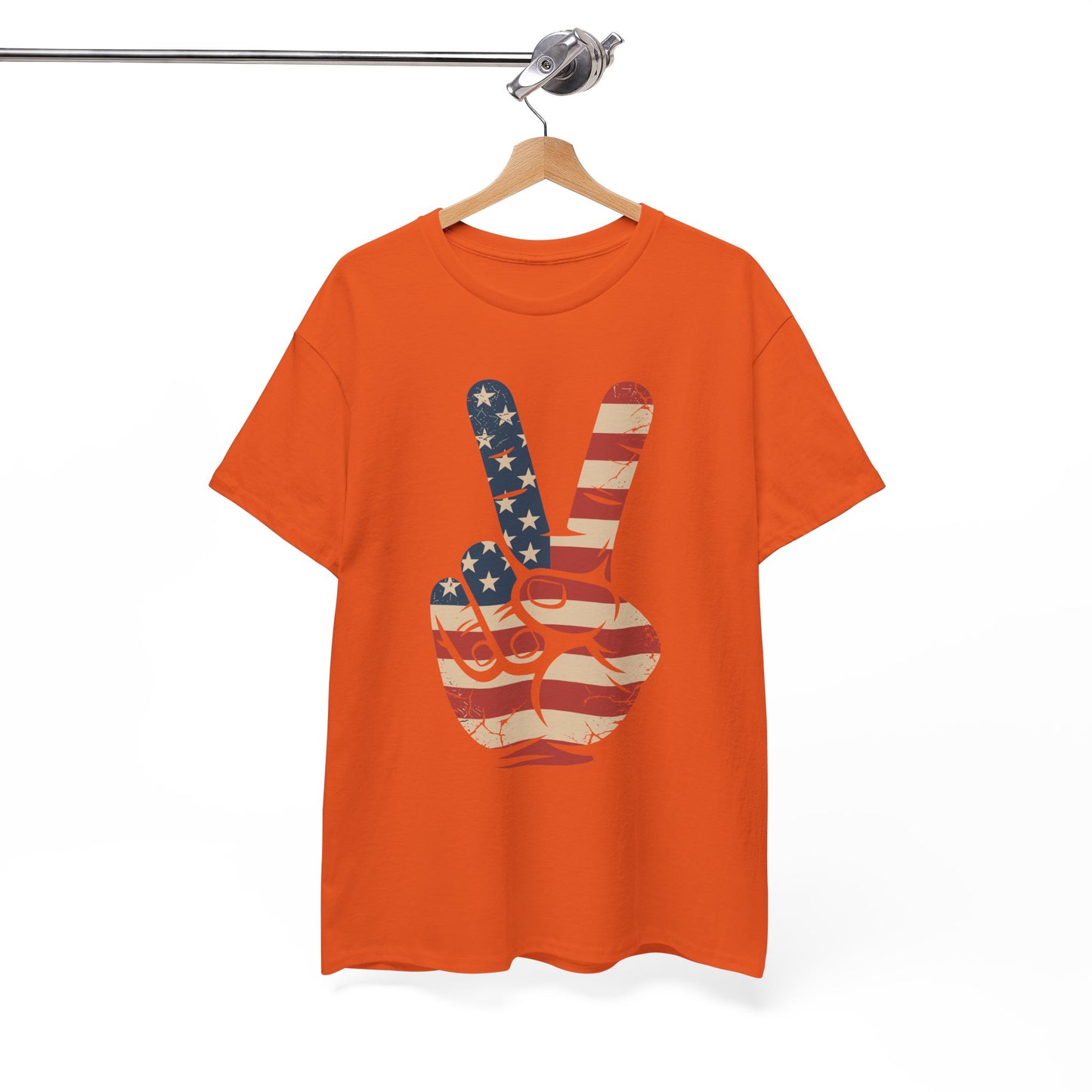 USA Flag Peace Sign Hand 4th of July Patriotic Men Boys T-Shirt