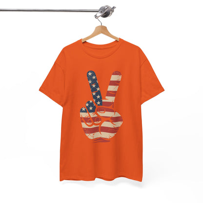 USA Flag Peace Sign Hand 4th of July Patriotic Men Boys T-Shirt