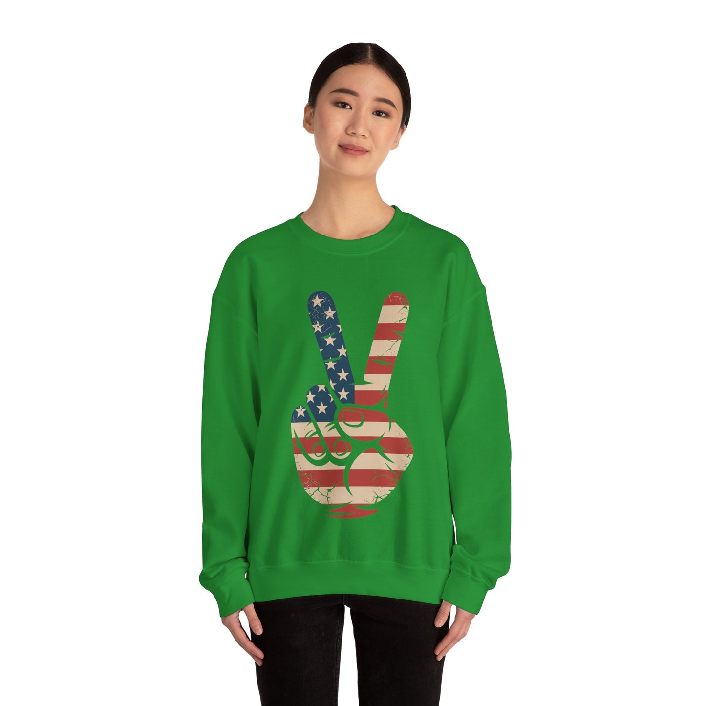 USA Flag Peace Sign Hand 4th of July Patriotic Men Boys Sweatshirt