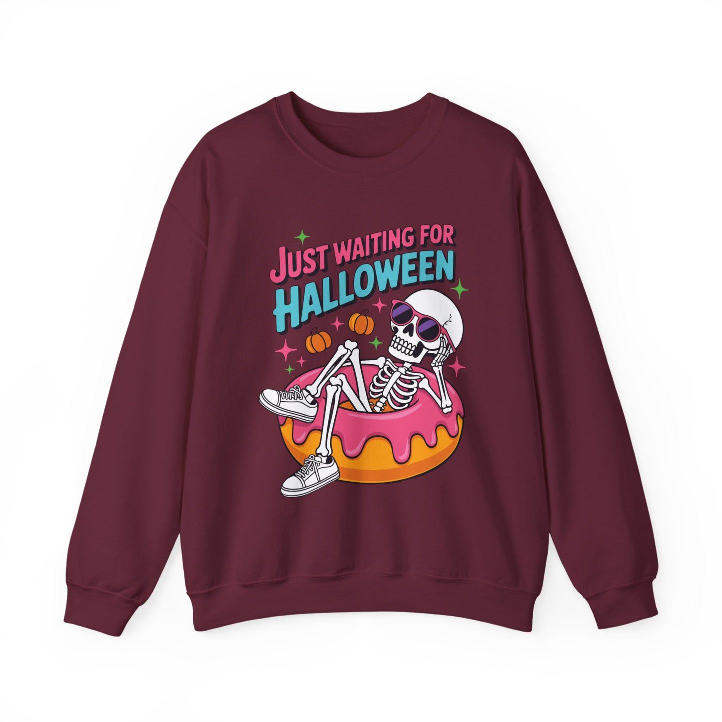 Just Waiting For Halloween Skeleton Donut Summerween Vibes Sweatshirt