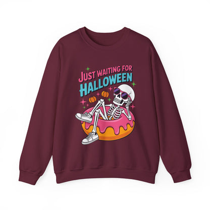 Just Waiting For Halloween Skeleton Donut Summerween Vibes Sweatshirt
