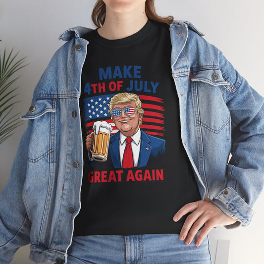 Funny Trump Make 4th Of July Great Again Drinking Beer T-Shirt