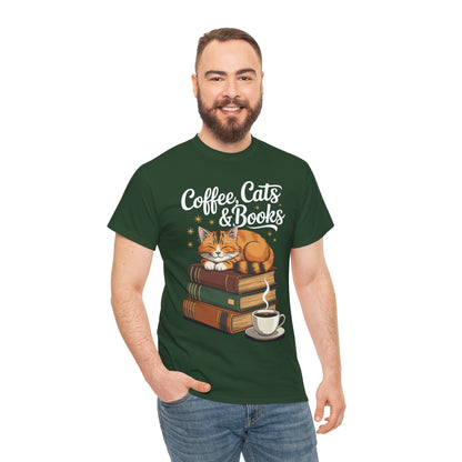 Coffee Cats & Books Lover Tee