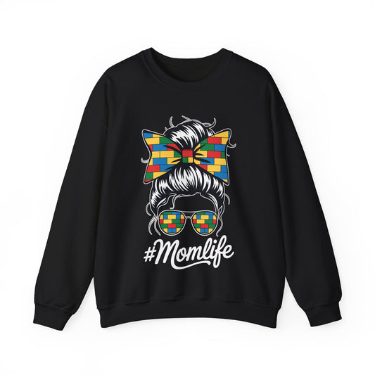 Building Block Messy Bun Mom Life Master Builder Mothers Day Sweatshirt