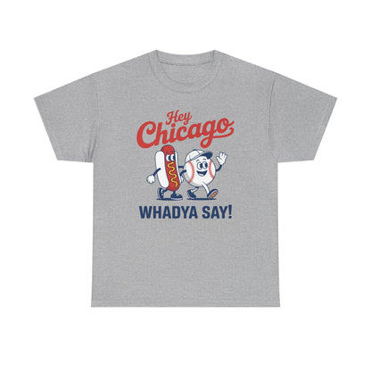 Hey Chicago Whadya Say Baseball and Hot Dog 4th of July Men Women T-Shirt