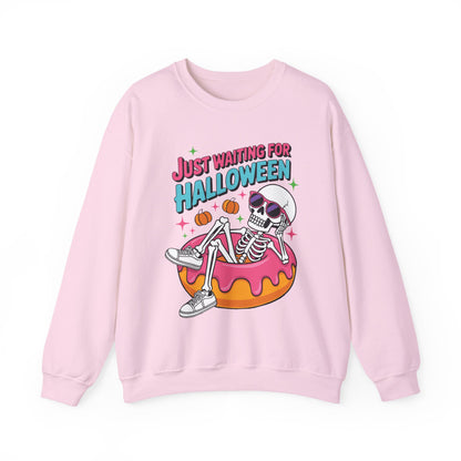 Just Waiting For Halloween Skeleton Donut Summerween Vibes Sweatshirt