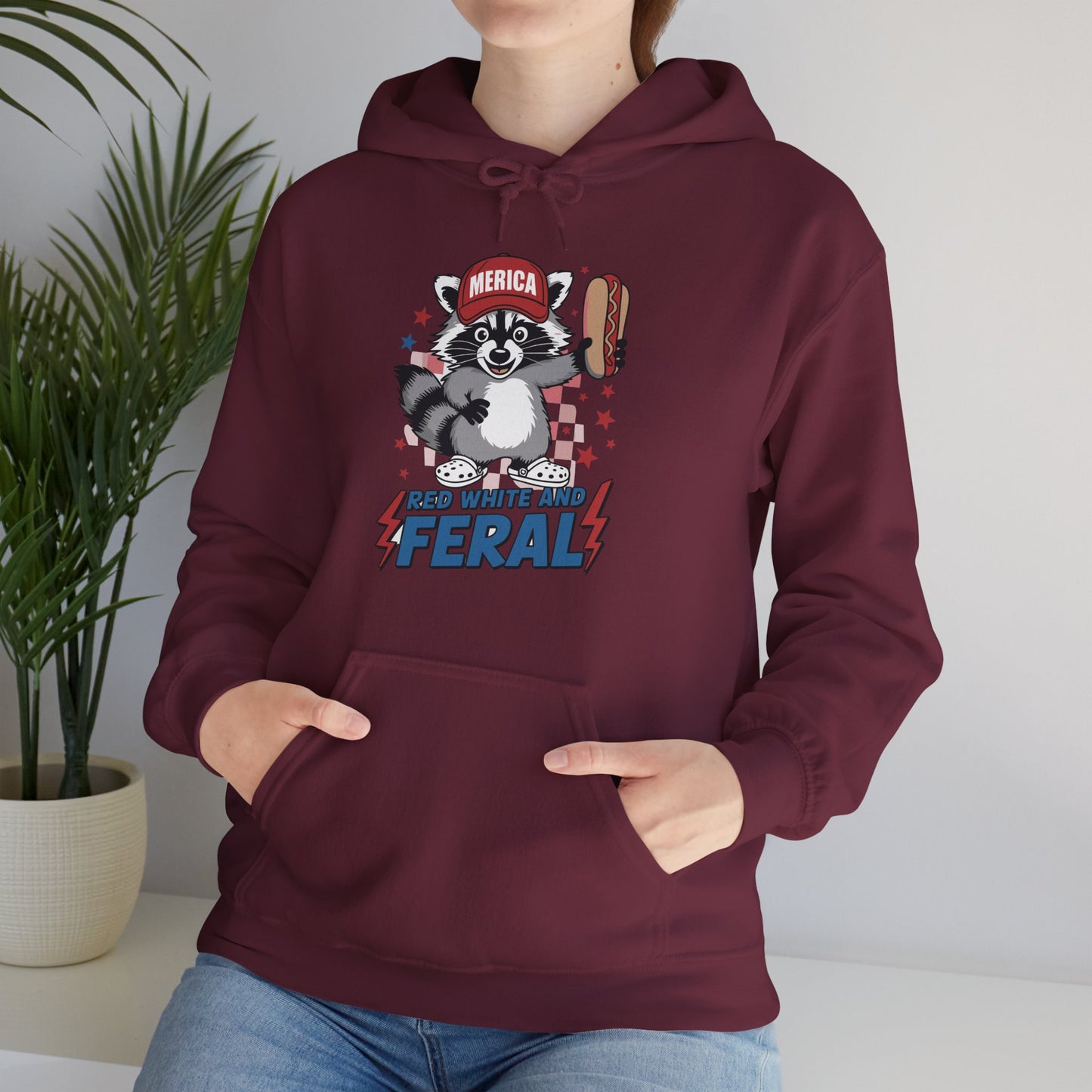 Red White And Feral Raccoon 4th of July Saying Meme Hoodie
