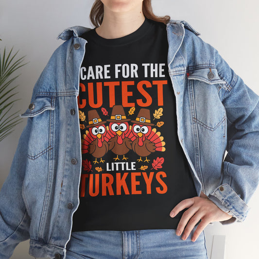 Care For Little Turkeys Nurse Fall Thanksgiving Scrub Top T-Shirt