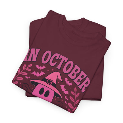 In October We Wear Pink Breast Cancer Awareness Halloween T-Shirt