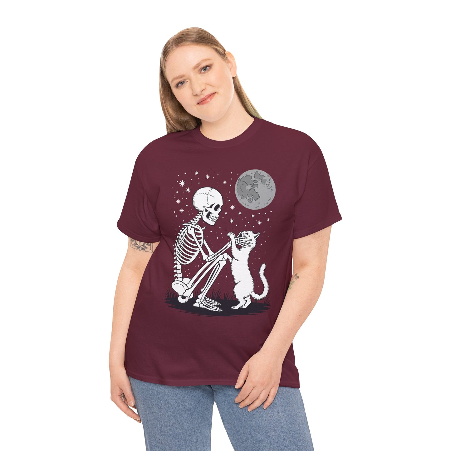 Skeleton Cat Skull Kitty Cute Goth Halloween Men Women T-Shirt