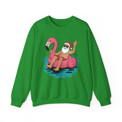 Santa Flamingo Floatie Funny Christmas In July Summer Xmas Sweatshirt