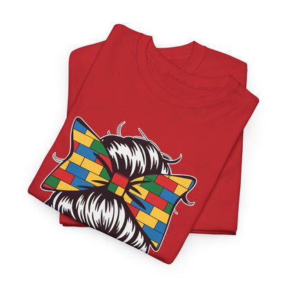 Building Block Messy Bun Mom Life Master Builder Mothers Day T-Shirt