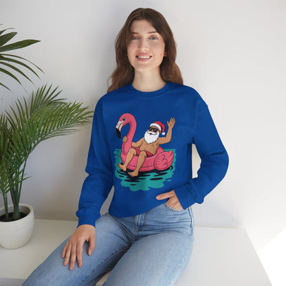 Santa Flamingo Floatie Funny Christmas In July Summer Xmas Sweatshirt