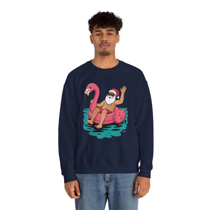 Santa Flamingo Floatie Funny Christmas In July Summer Xmas Sweatshirt