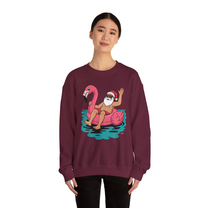 Santa Flamingo Floatie Funny Christmas In July Summer Xmas Sweatshirt