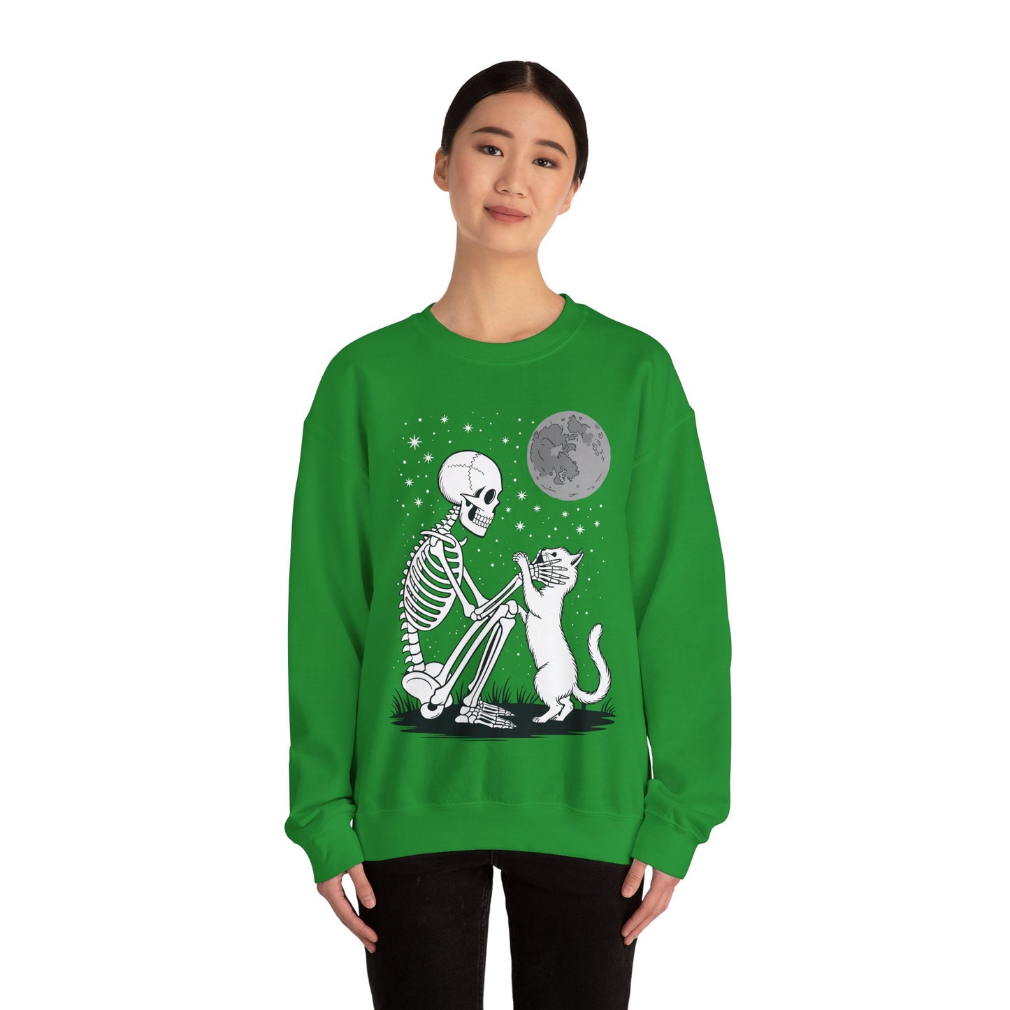 Skeleton Cat Skull Kitty Cute Goth Halloween Men Women Sweatshirt