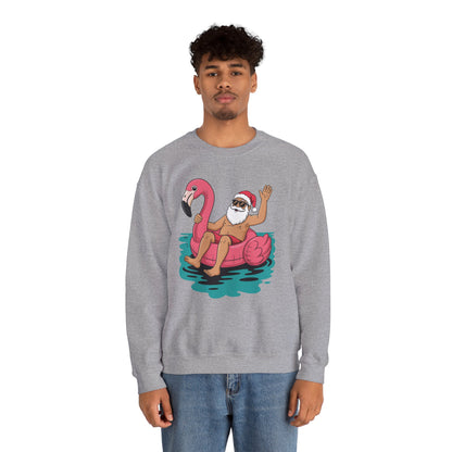Santa Flamingo Floatie Funny Christmas In July Summer Xmas Sweatshirt