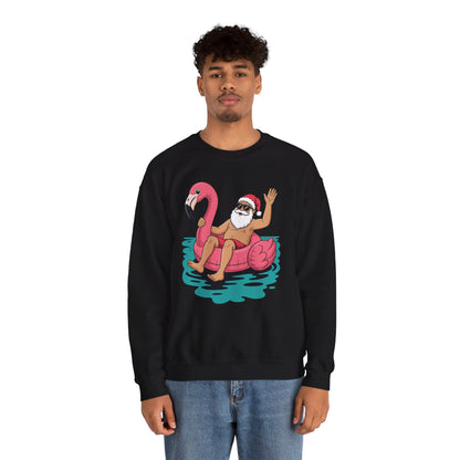 Santa Flamingo Floatie Funny Christmas In July Summer Xmas Sweatshirt
