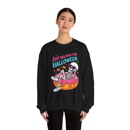 Just Waiting For Halloween Skeleton Donut Summerween Vibes Sweatshirt