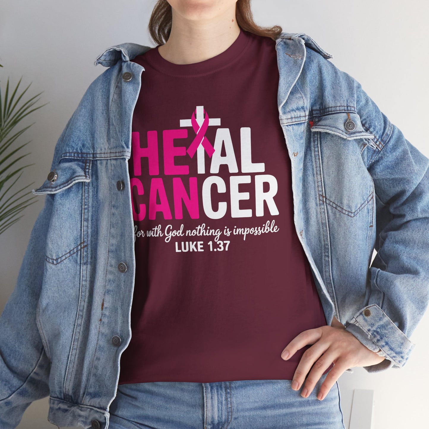 Heal Cancer Believe God Christian Breast Cancer Awareness T-Shirt