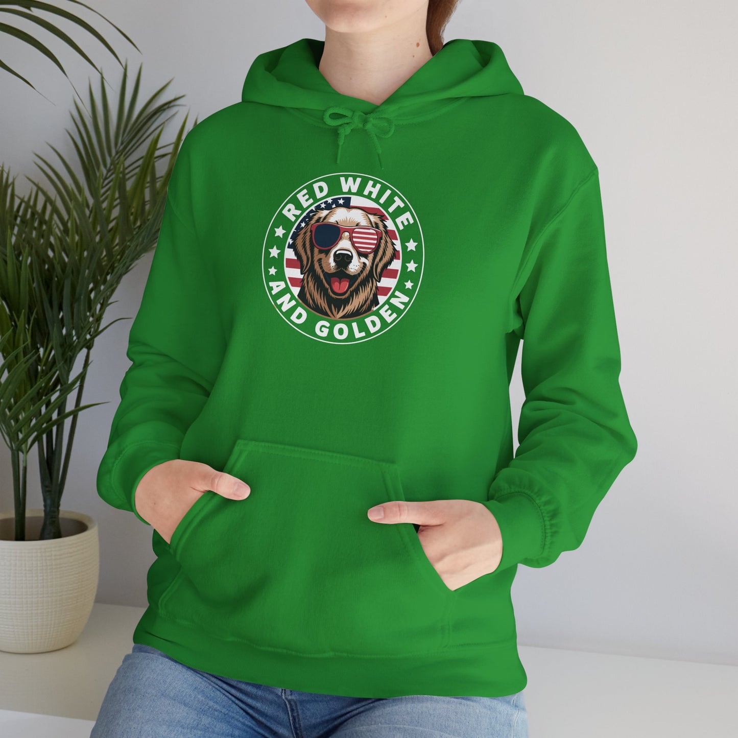 Red White Golden Retriever American Flag 4th of July Gift Hoodie