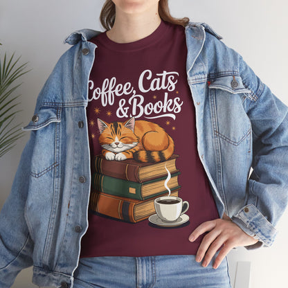 Coffee Cats & Books Lover Tee