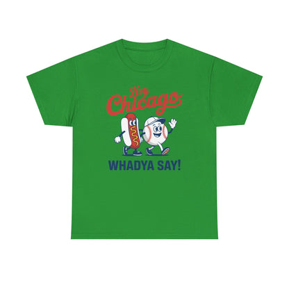 Hey Chicago Whadya Say Baseball and Hot Dog 4th of July Men Women T-Shirt