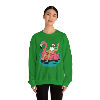 Santa Flamingo Floatie Funny Christmas In July Summer Xmas Sweatshirt