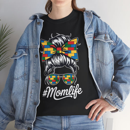 Building Block Messy Bun Mom Life Master Builder Mothers Day T-Shirt