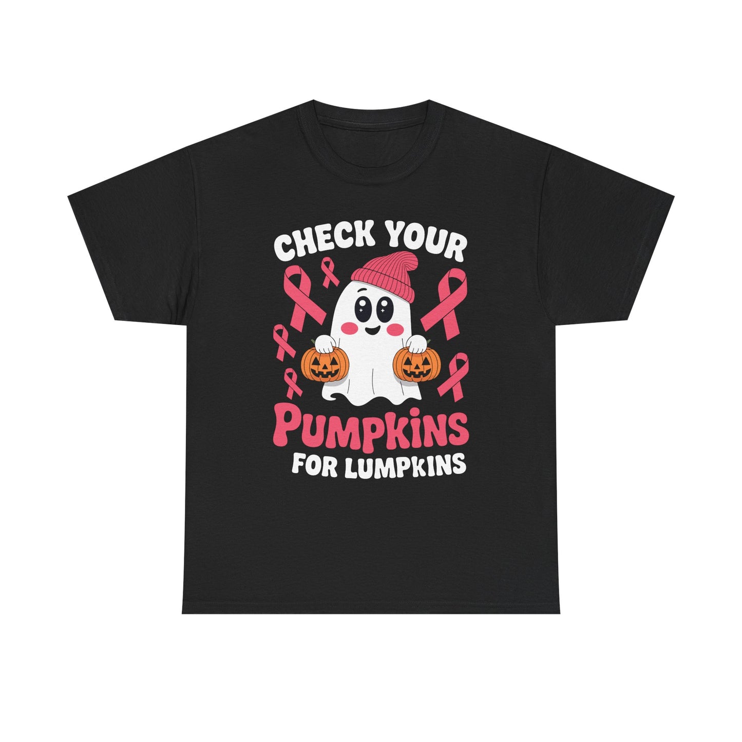 Breast Cancer Halloween Boo Ghost Check Your Pumpkins Womens T-Shirt