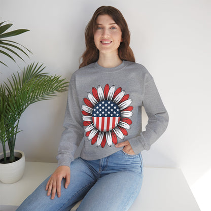 Sunflower American Flag 4th of July Women Men Merica USA Sweatshirt