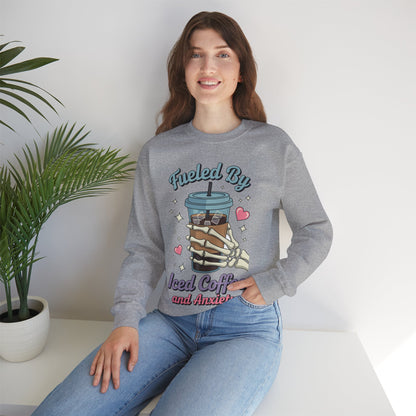 Fueled by Iced Coffee and Anxiety Funny Coffee Lover Sweatshirt