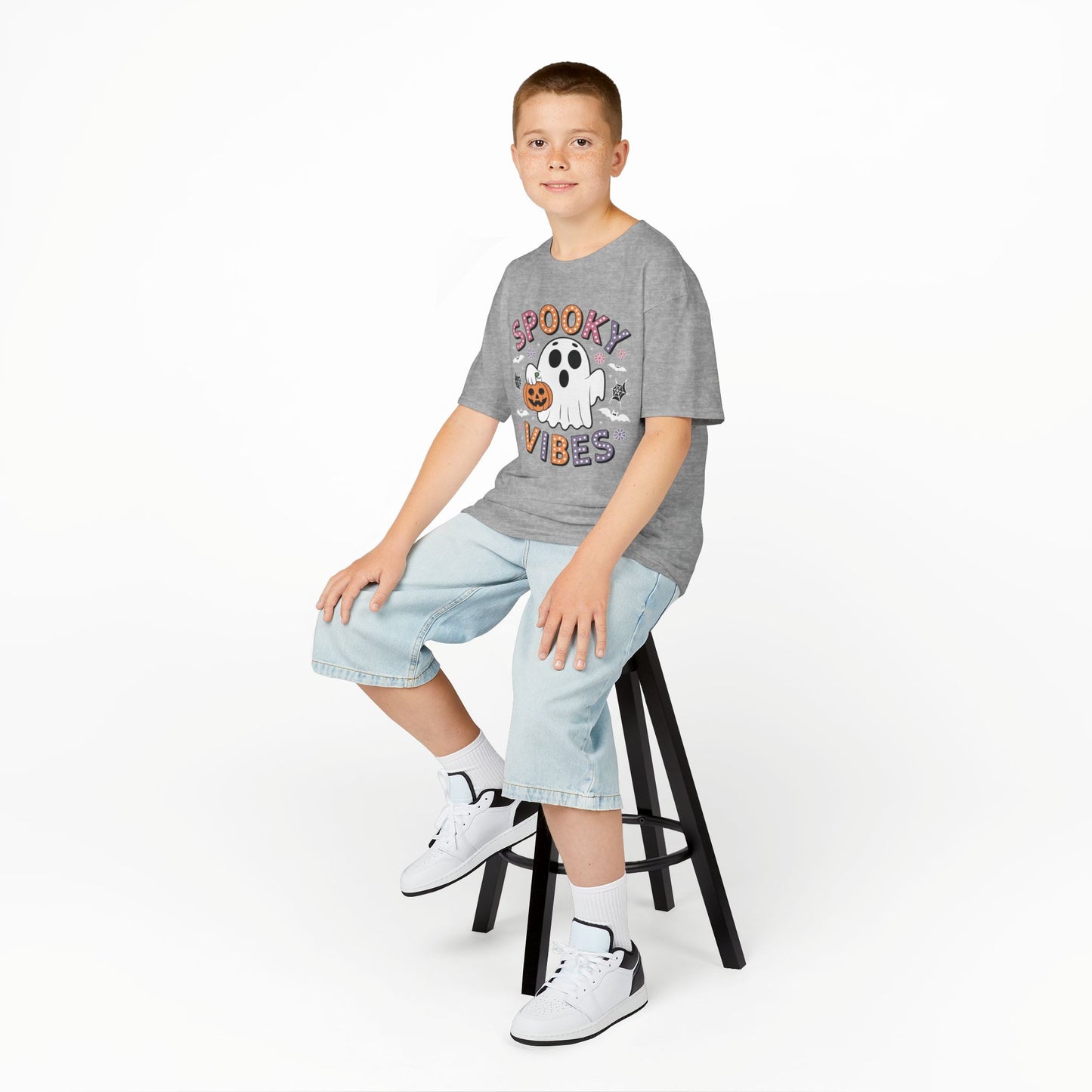 Spooky Vibes Ghost Retro Groovy Halloween Kids T-Shirt