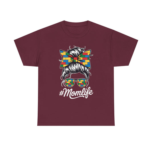 Building Block Messy Bun Mom Life Master Builder Mothers Day T-Shirt
