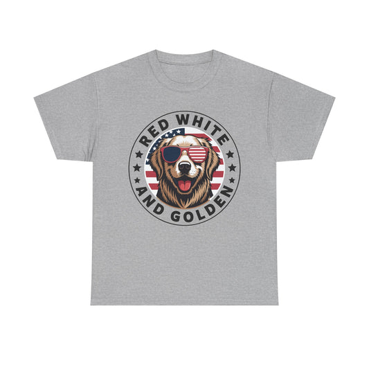 Red White Golden Retriever American Flag 4th of July Gift T-Shirt