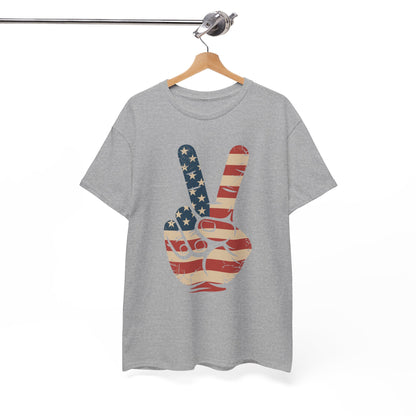 USA Flag Peace Sign Hand 4th of July Patriotic Men Boys T-Shirt
