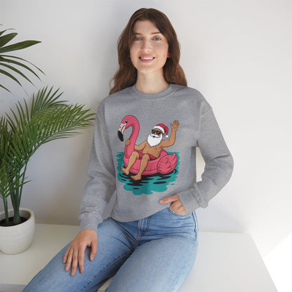 Santa Flamingo Floatie Funny Christmas In July Summer Xmas Sweatshirt