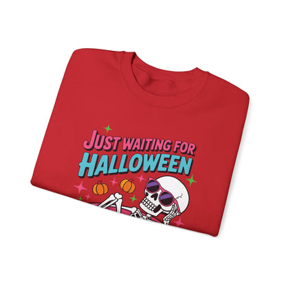 Just Waiting For Halloween Skeleton Donut Summerween Vibes Sweatshirt