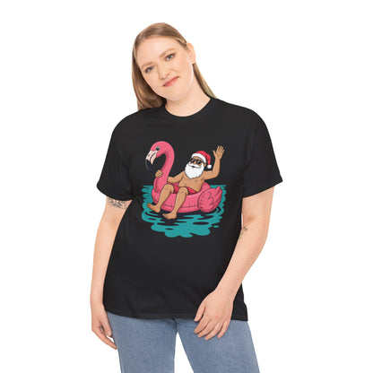 Santa Flamingo Floatie Funny Christmas In July Summer Xmas T-Shirt