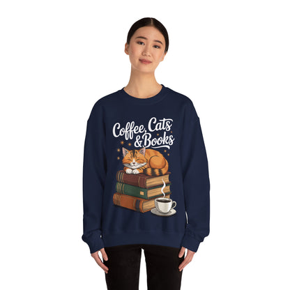 Coffee Cats & Books Lover, For Women & Girls, Funny Coffee Sweatshirt
