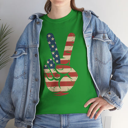 USA Flag Peace Sign Hand 4th of July Patriotic Men Boys T-Shirt