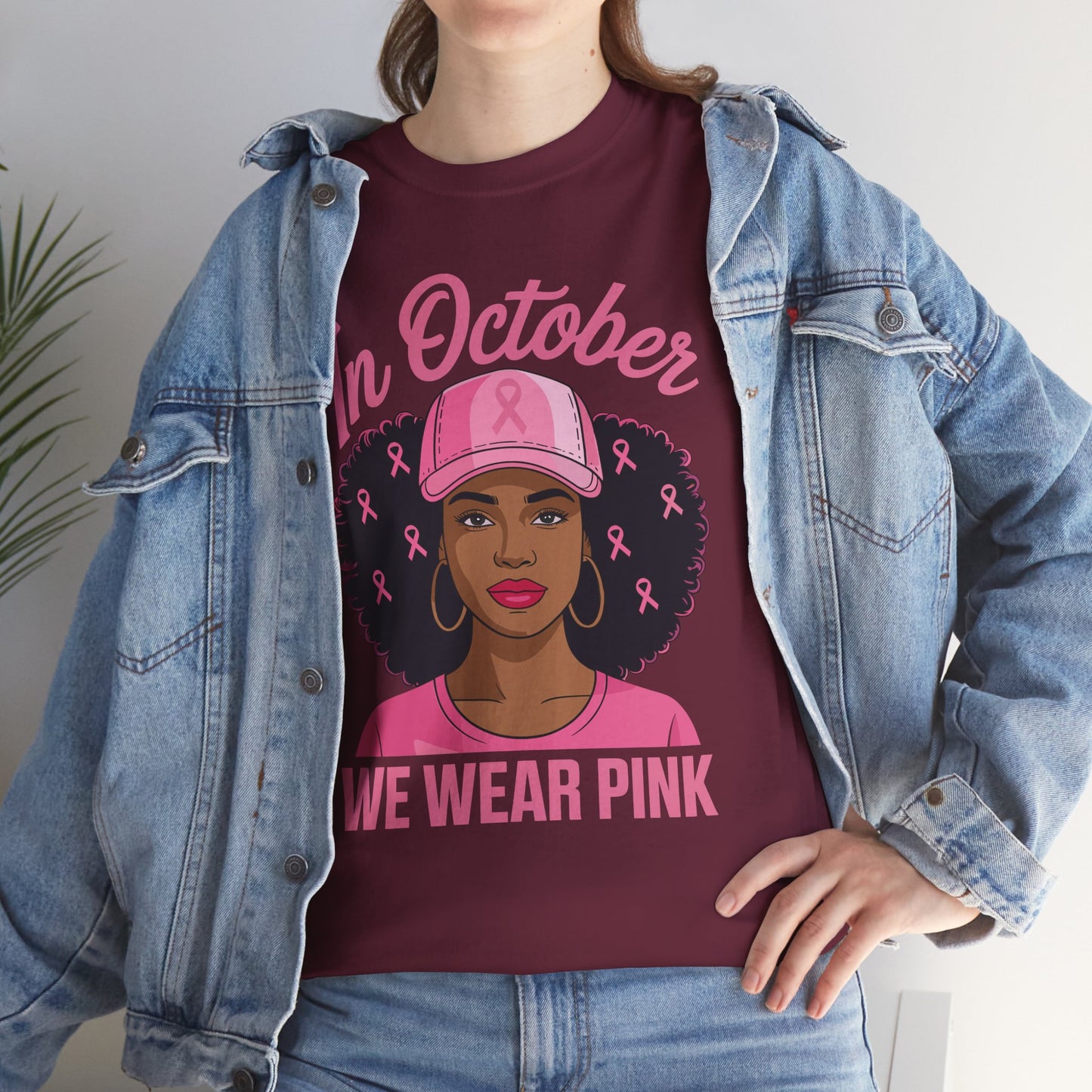 In October We Wear Pink Black Women Breast Cancer Awareness T-Shirt