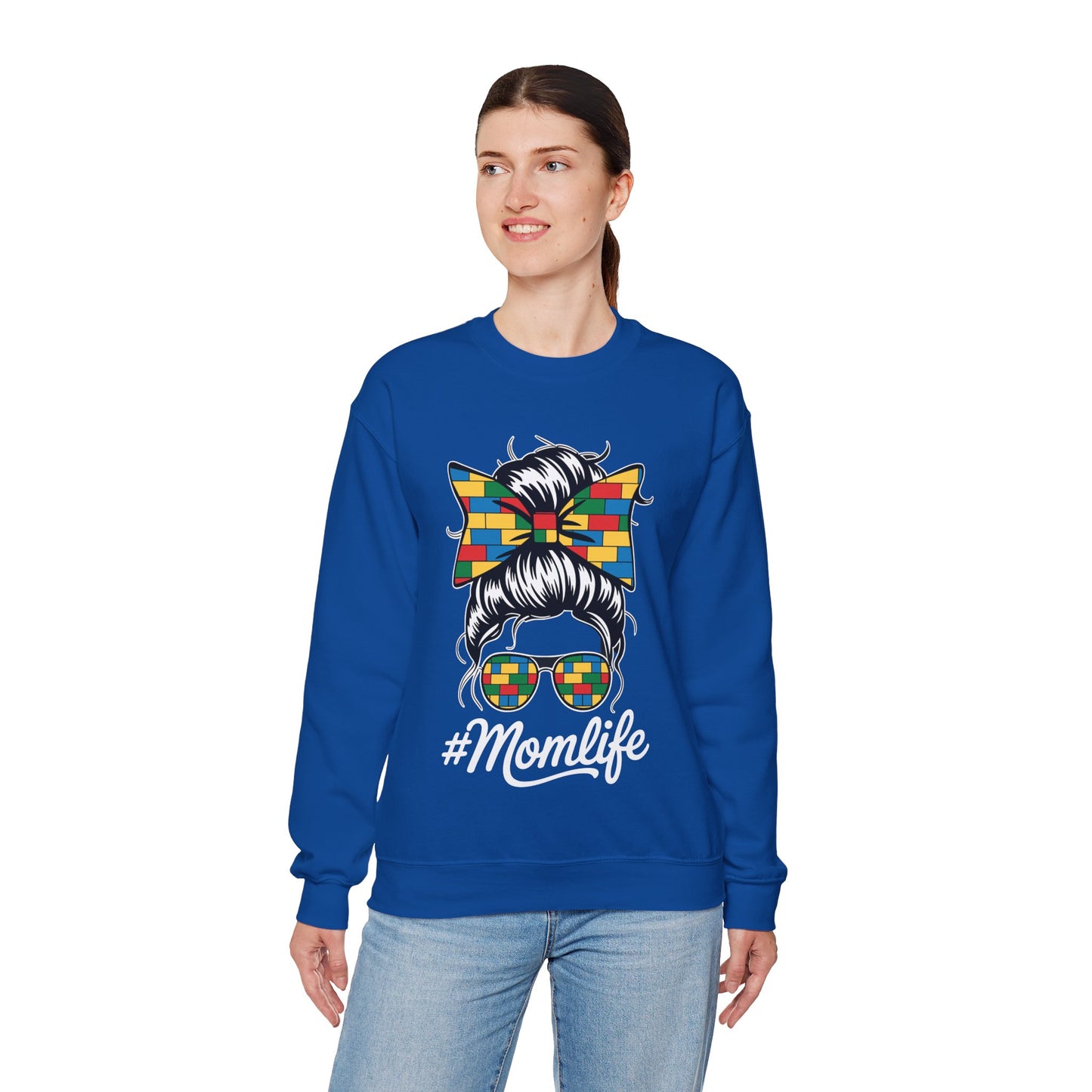 Building Block Messy Bun Mom Life Master Builder Mothers Day Sweatshirt