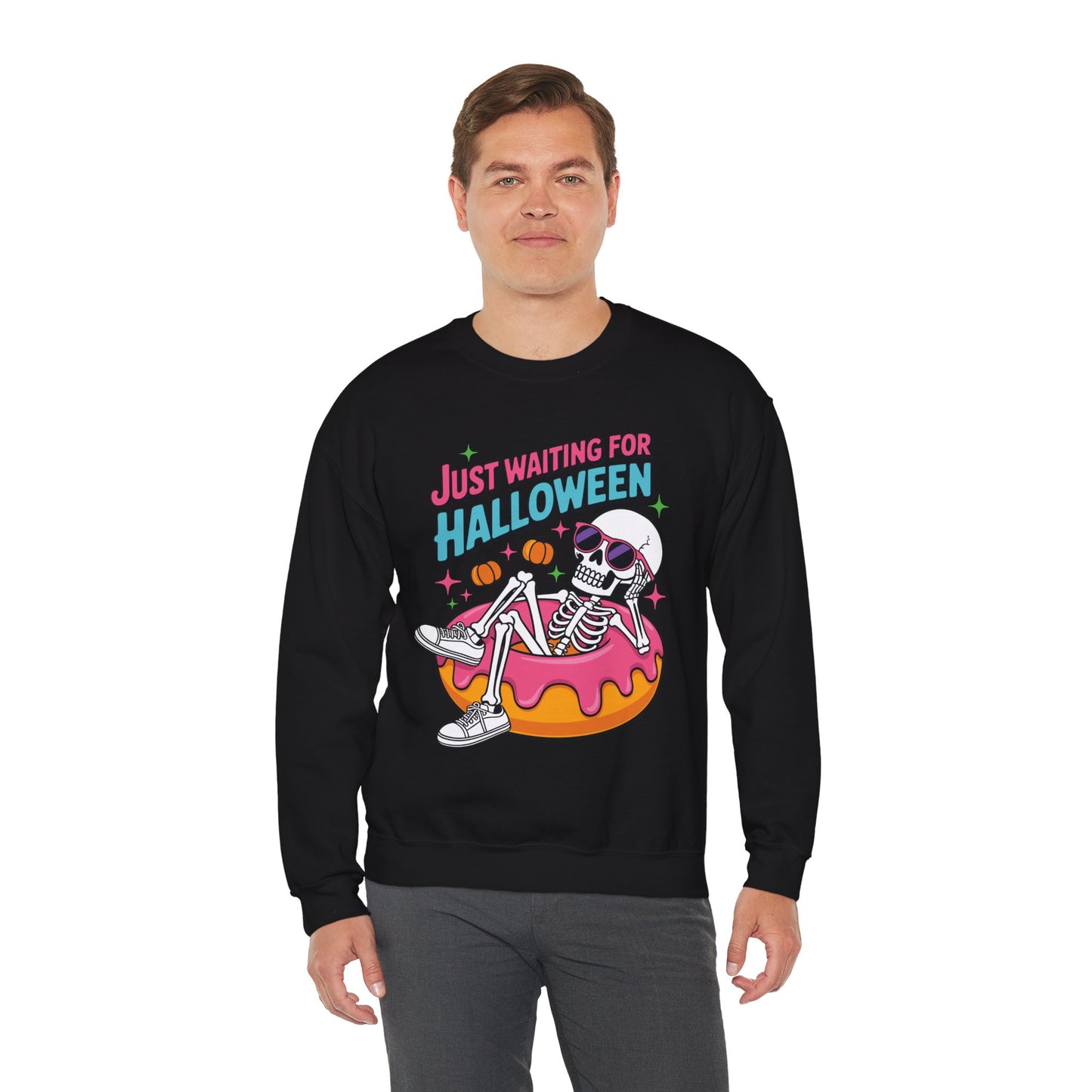 Just Waiting For Halloween Skeleton Donut Summerween Vibes Sweatshirt